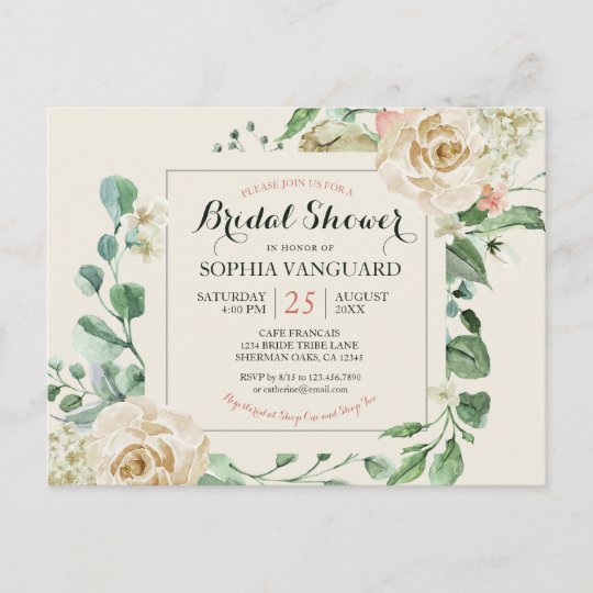 Classic Elegant Floral Bridal Shower Invitation Postcard | Zazzle.com