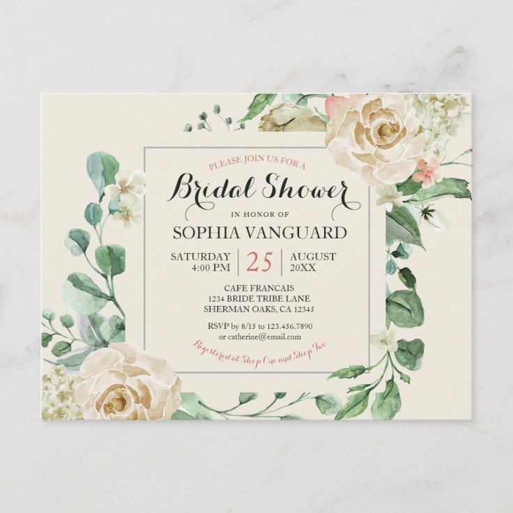Classic Elegant Floral Bridal Shower Invitation Postcard Zazzle