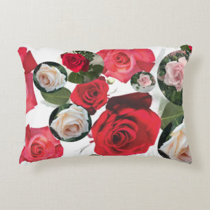 Classic elegant floral chic red,cream,pink roses accent pillow
