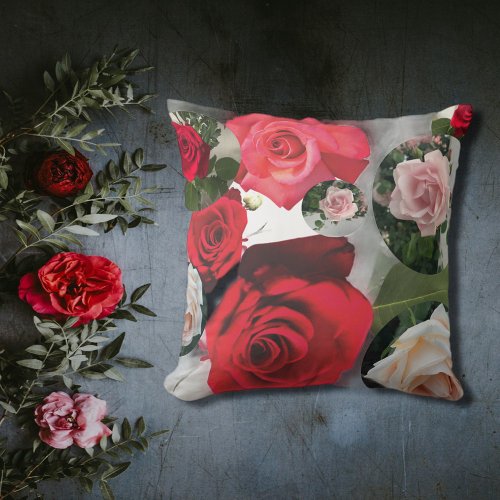 Classic elegant floral chic redcream pink roses throw pillow