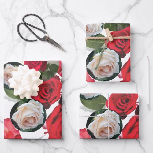 Classic elegant floral chic redcreampink roses wrapping paper sheets