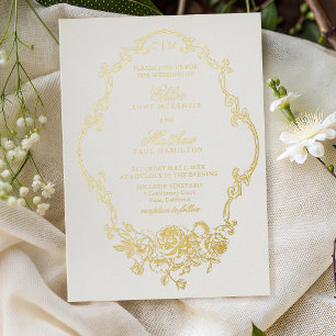 Classic Elegant Floral Frame Wedding Foil Invitation
