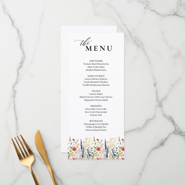 Classic Elegant Floral Garden Bloom Wedding Menu (Front/Back In Situ)
