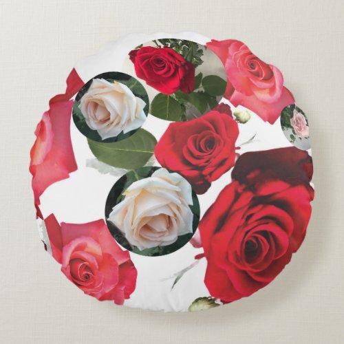 Classic elegant floral redcreamdusty pink roses round pillow