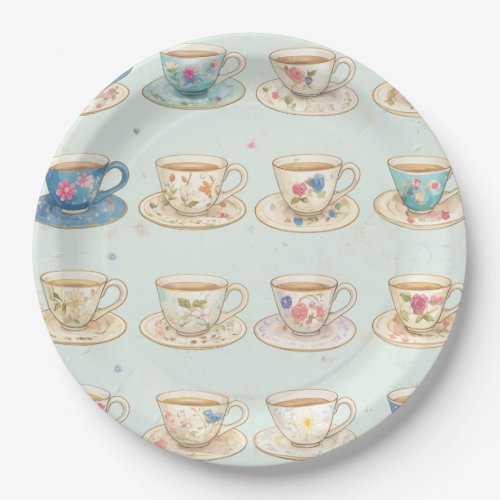 Classic Elegant Floral Vintage Teacups Paper Plates
