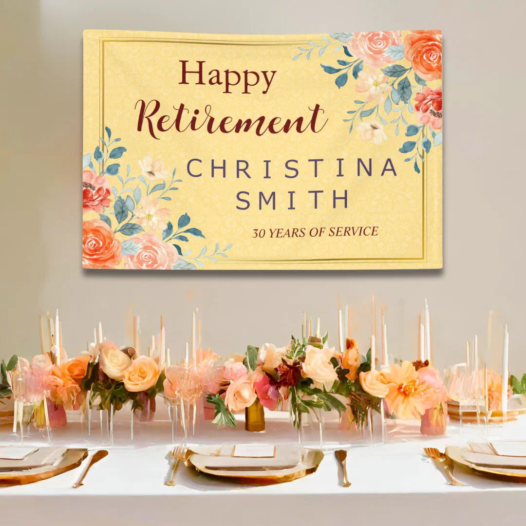 Classic Elegant Floral Watercolor Retirement Party Banner (Classic Elegant Floral Watercolor Retirement Party Banner)