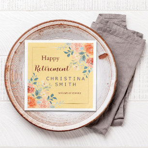 Classic Elegant Floral Watercolor Retirement Party Paper Dinner Napkins