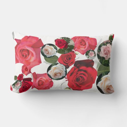 Classic elegant floral wild redcreampink roses lumbar pillow