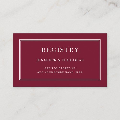 Classic Elegant Formal Burgundy Wedding Registry Enclosure Card