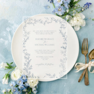 Classic Elegant Formal Dusty Blue Leafy Wedding Acrylic Invitations