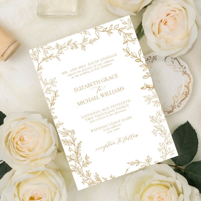 Classic Elegant Formal Gold Leafy Wedding Invitation (Creator Uploaded)