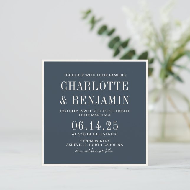 Classic Elegant Formal Teal Border Frame Wedding Invitation (Standing Front)