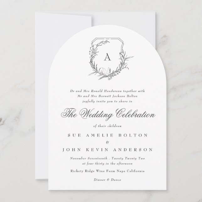 classic elegant formal traditional monogram arch invitation (Front)