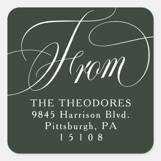 Classic elegant from hunter green return address square sticker (Front)