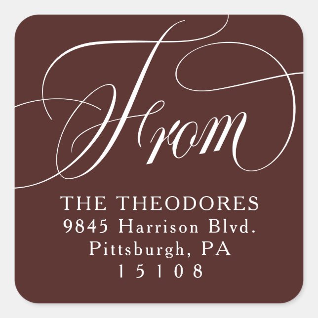 Classic elegant from maroon return address square sticker (Front)