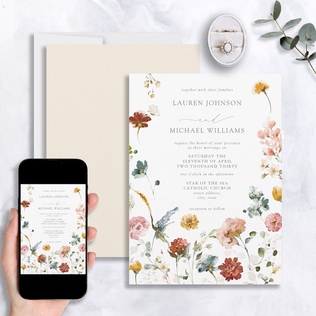 Classic Elegant Garden Flowers Watercolor Wedding Invitation (Creator Uploaded)