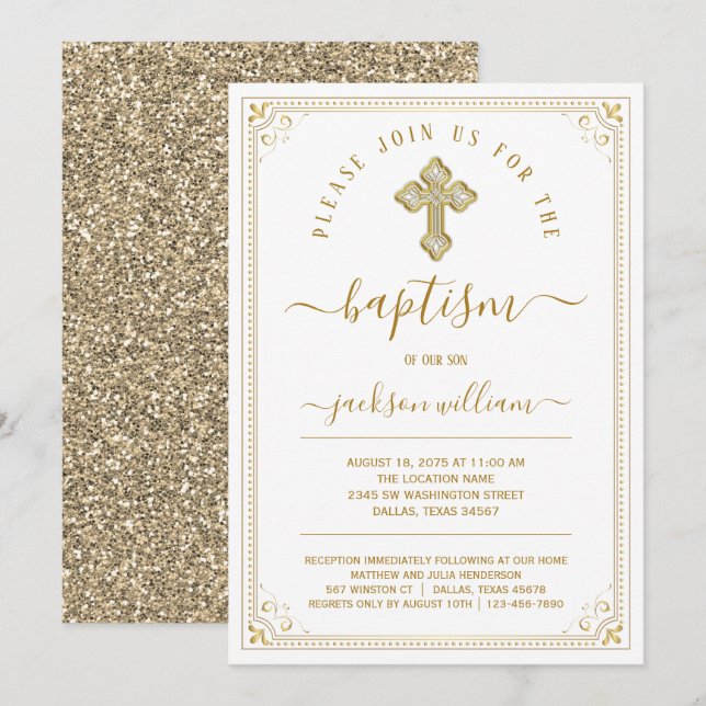 Classic Elegant Gold Baptism Invitation (Front/Back)