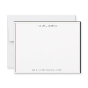 Classic Elegant Gold & Black border Flat Note Card