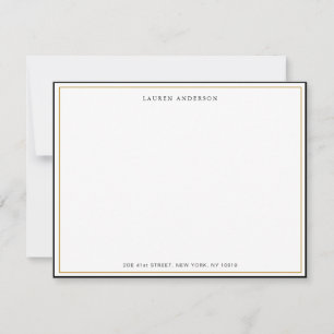 Classic Elegant Gold & Black border Flat Note Card