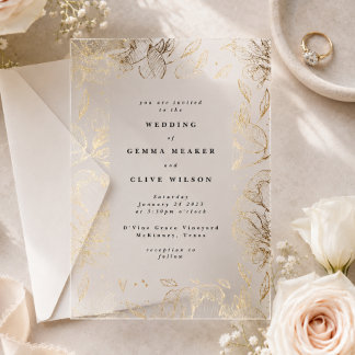 Classic Elegant Gold Botanical Wedding Acrylic Invitations