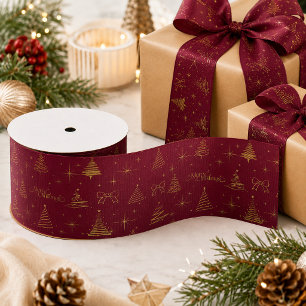 Classic Elegant Gold Burgundy Christmas Trees   Grosgrain Ribbon