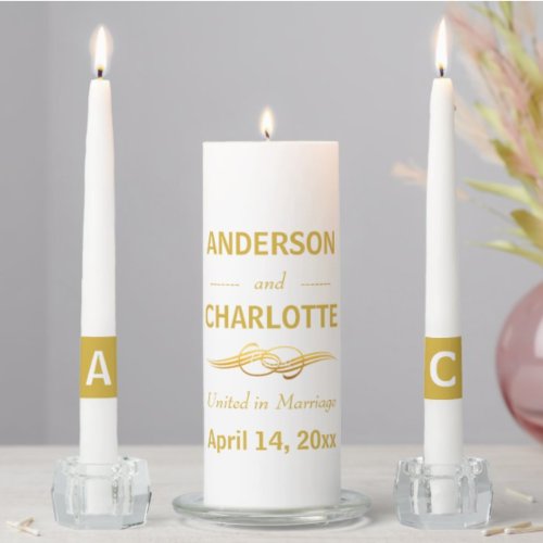 Classic Elegant Gold Customize Wedding Monogram on Unity Candle Set