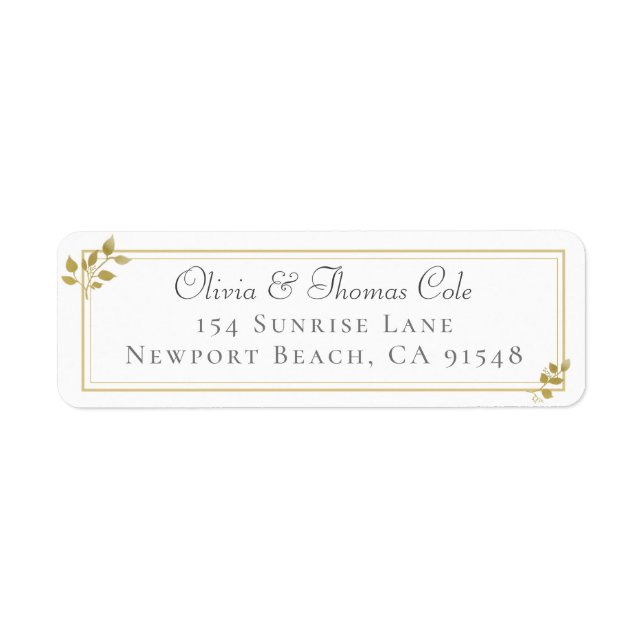 Classic Elegant Gold Eucalyptus Wedding Address Label (Front)