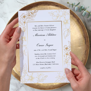 Classic Elegant Gold Floral Islamic Muslim Wedding Invitation