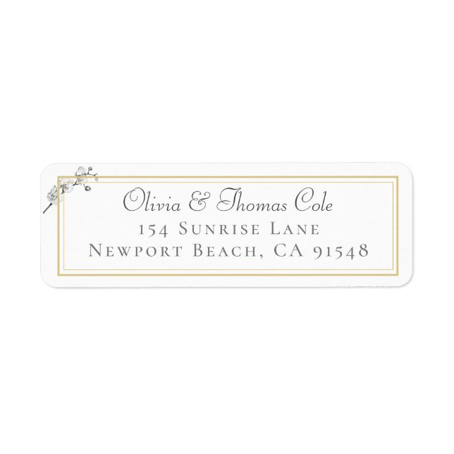Classic Elegant Gold Frame Orchid Wedding Address Label (Front)