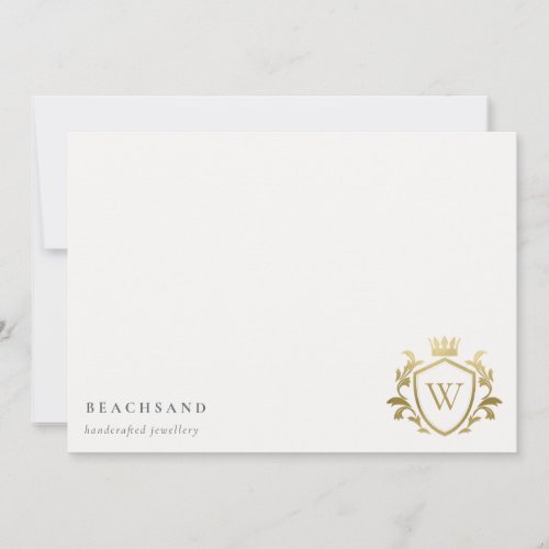 Classic Elegant Gold Monogram Floral Crown Crest Note Card