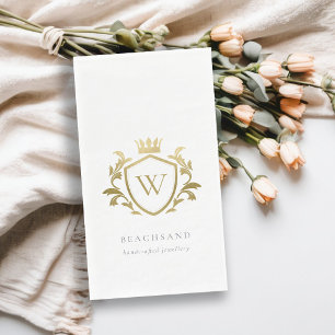 Classic Elegant Gold Monogram Floral Crown Crest Paper Guest Towels