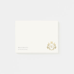 Classic Elegant Gold Monogram Floral Crown Crest Post-it Notes