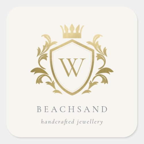 Classic Elegant Gold Monogram Floral Crown Crest Square Sticker