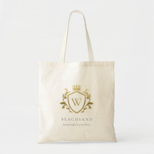 Classic Elegant Gold Monogram Floral Crown Crest Tote Bag