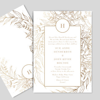 Classic Elegant Gold Monogram Wreath Wedding Invitation