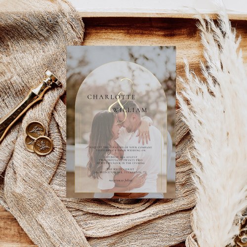 Classic Elegant Gold Photo Arch Wedding Foil Invitation