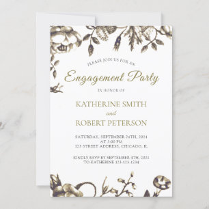 Classic Elegant Gold Vintage Flowers Engagement Invitation