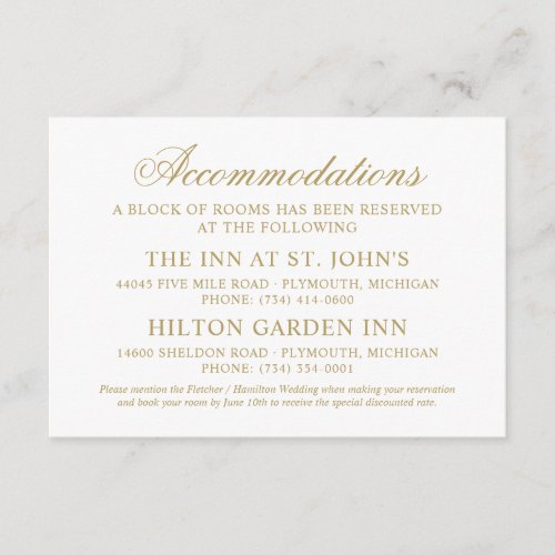 Classic Elegant Gold Wedding Accommodations