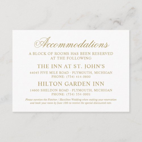 Classic Elegant Gold Wedding Accommodations Enclosure Card