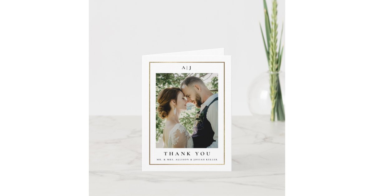 Classic Elegant Gold Wedding Photo Thank You Card | Zazzle