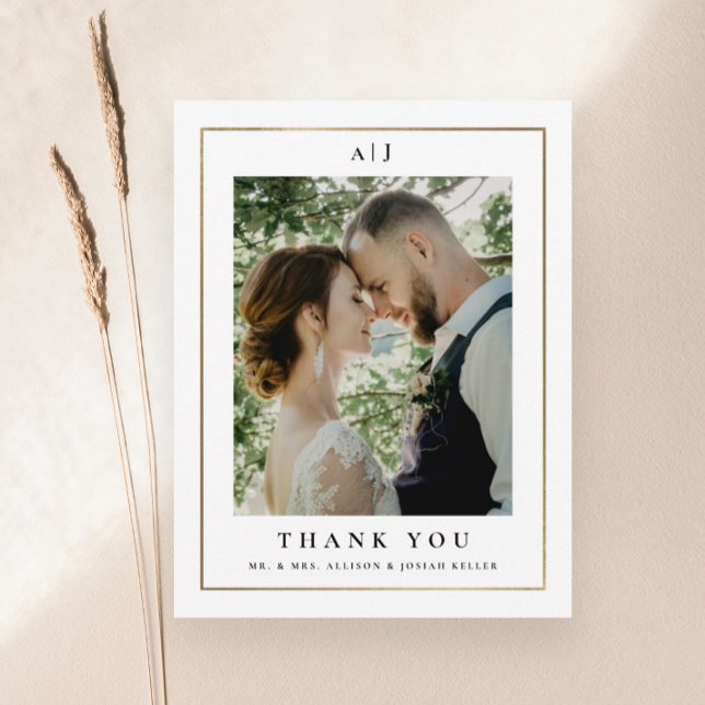 Classic Elegant Gold Wedding Photo Thank You Card (Creator Uploaded)