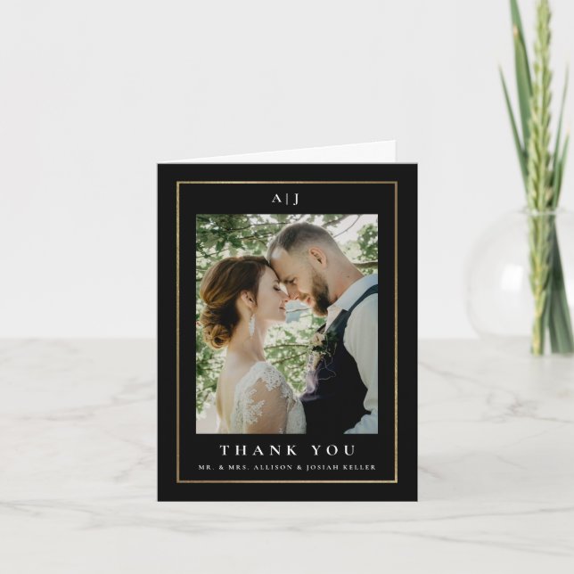 Classic Elegant Gold Wedding Photo Thank You Card (Front)
