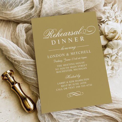 Classic Elegant Gold Wedding Rehearsal Dinner Invitation