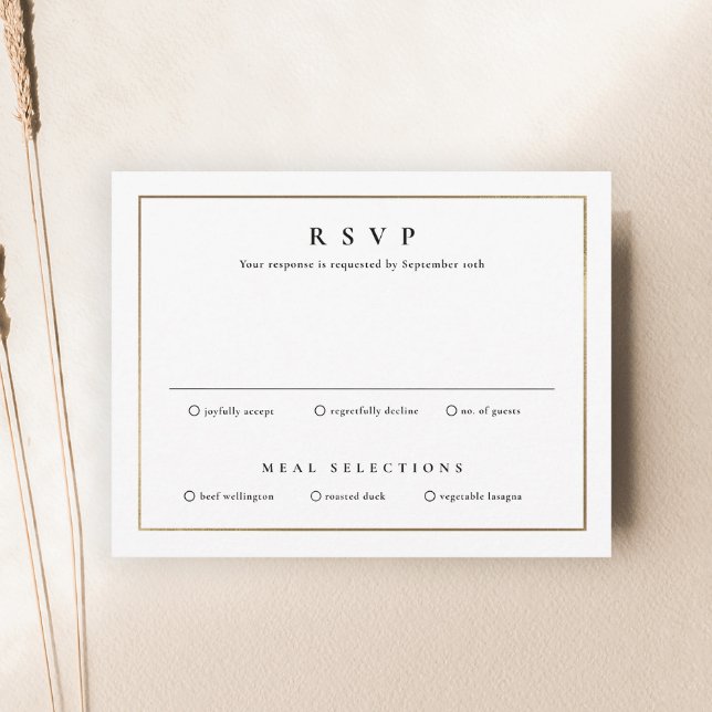Classic Elegant Gold Wedding RSVP Card (Simple black and white wedding invitation RSVP enclosure card.)