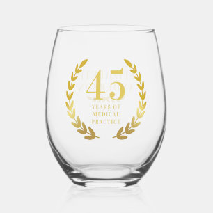 Classic Elegant Gold Wreath Anniversary Date Name Stemless Wine Glass