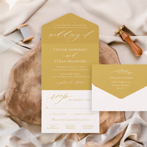 Classic Elegant Golden Yellow Wedding All In One Invitation