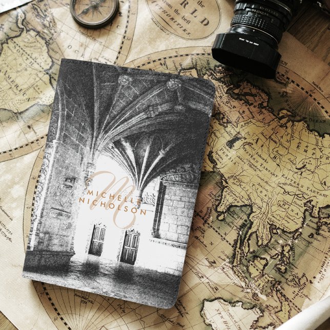 Classic Elegant Gothic Arch Stylish Monogram Passport Holder (Creator Uploaded)