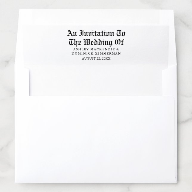 Classic Elegant Gothic Wedding Envelope Liner (In Envelope)