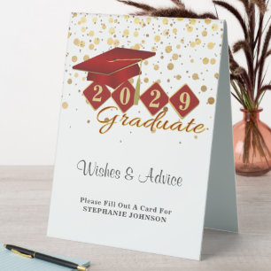 Classic Elegant Graduation Party Red & Gold Table Tent