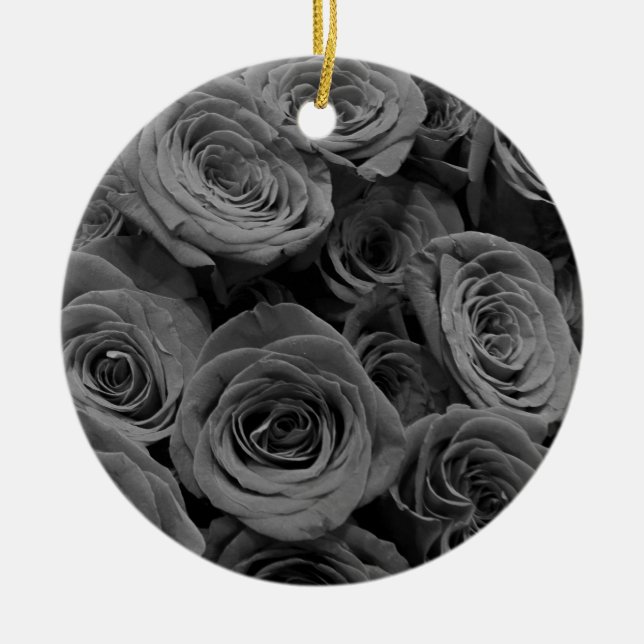 Classic elegant gray roses beautiful gray floral ceramic ornament (Front)